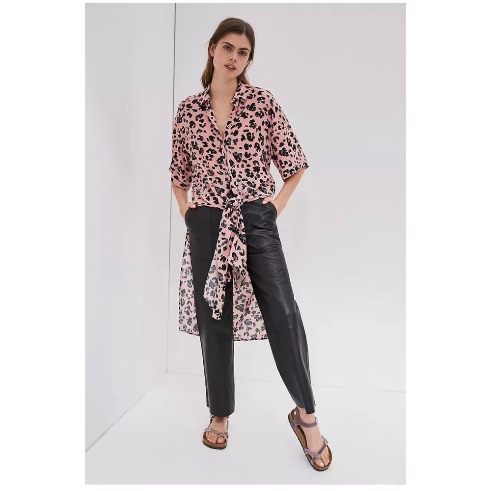 Anthropologie Maeve Print Pink Leopard Spot Print Duster Midi Tunic Blouse 2X